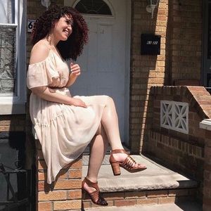 H&M - Off the Shoulder Midi-Dress in Muted Blush